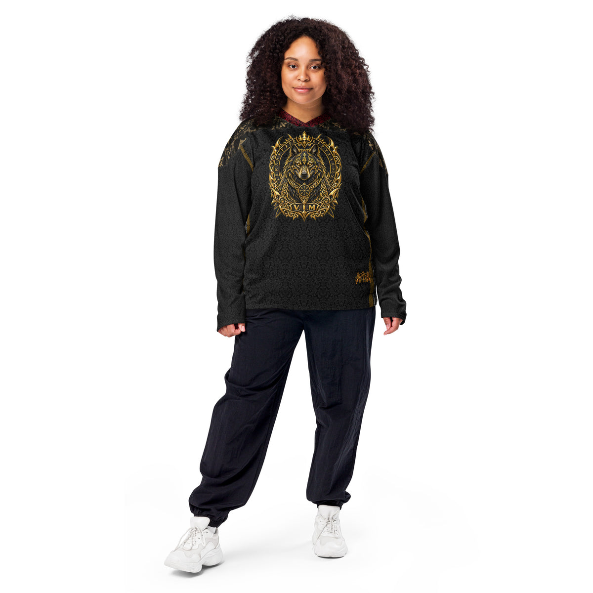 V.I.M Norse Wolf hockey jersey alternate front with crowned gold wolf crest