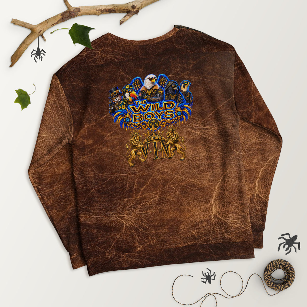 Velvet Ink Market Wild Boys Avian Edition Shadow & Gold Crest Sweatshirt, flat back view with the Wild Boys Avian eagle crest
