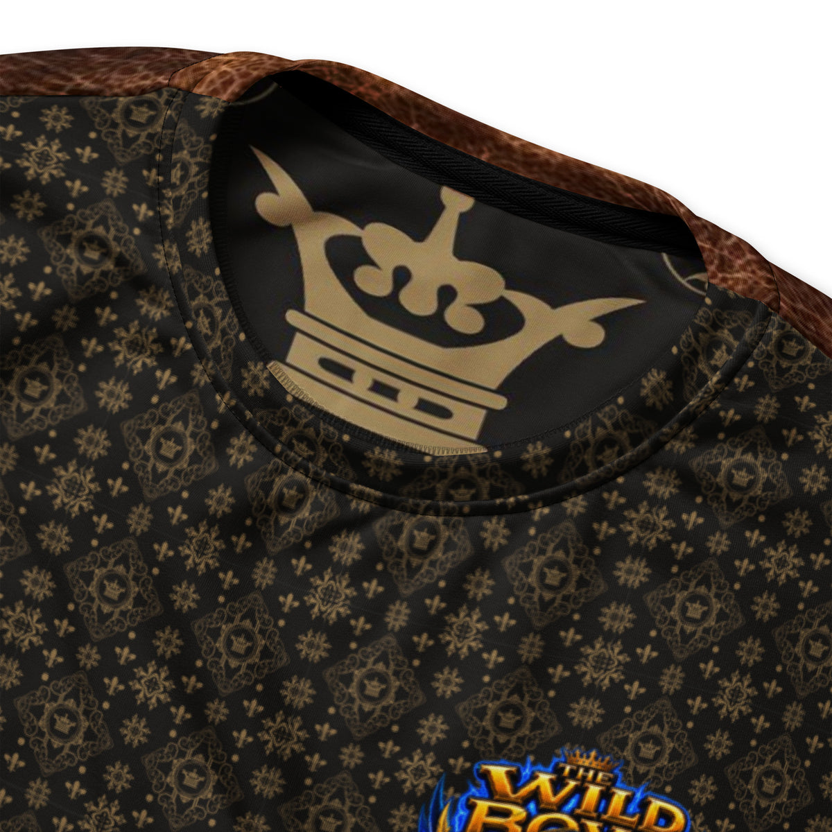 Velvet Ink Market Wild Boys Avian Edition Shadow & Gold Crest Sweatshirt, close-up of the all-over print fabric