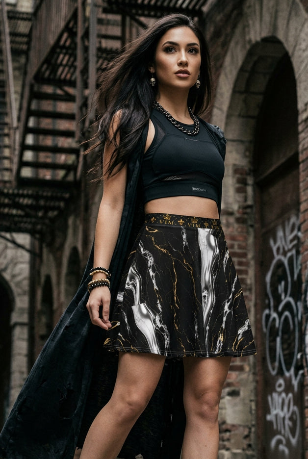 V.I.M marble-print skater skirt with gold-toned veins