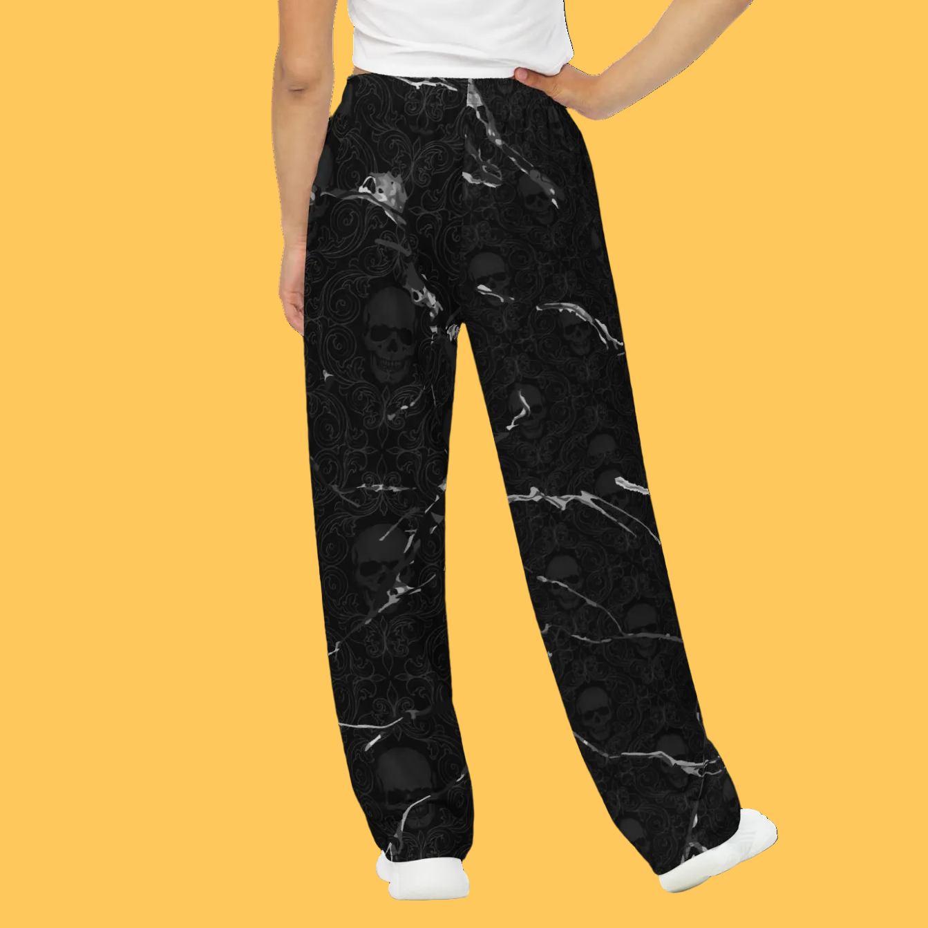 Elevate Your Style with V.I.M Tribal Skull Marble Wide-Leg Pants - Velvet Ink Market (V.I.M)