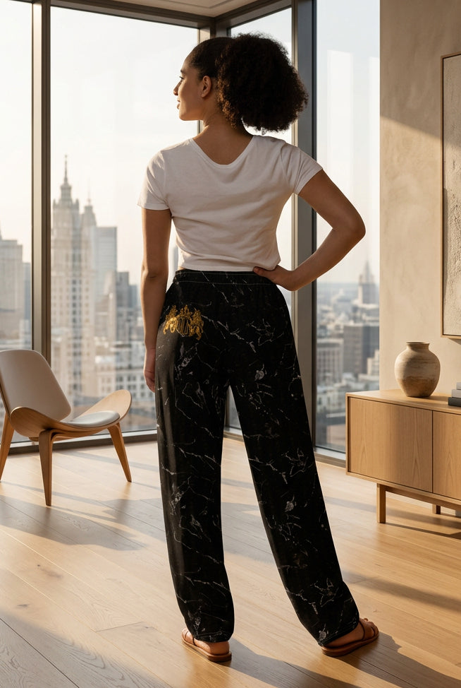 V.I.M skull-pattern wide-leg pants with pale marble-effect veins