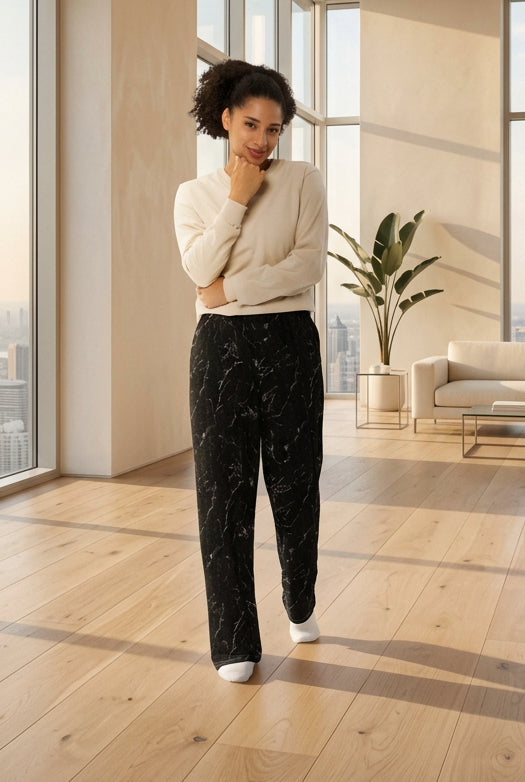 V.I.M black skull marble wide-leg pants with ornamental artwork