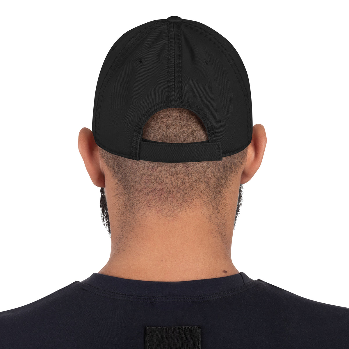 V.I.M Red & Gold Spiral Distressed Dad Hat in black, back view