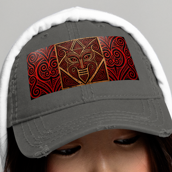 V.I.M Mauri Tribal Heritage distressed dad hat with worn-in crown and tribal embroidery on 100% cotton twill