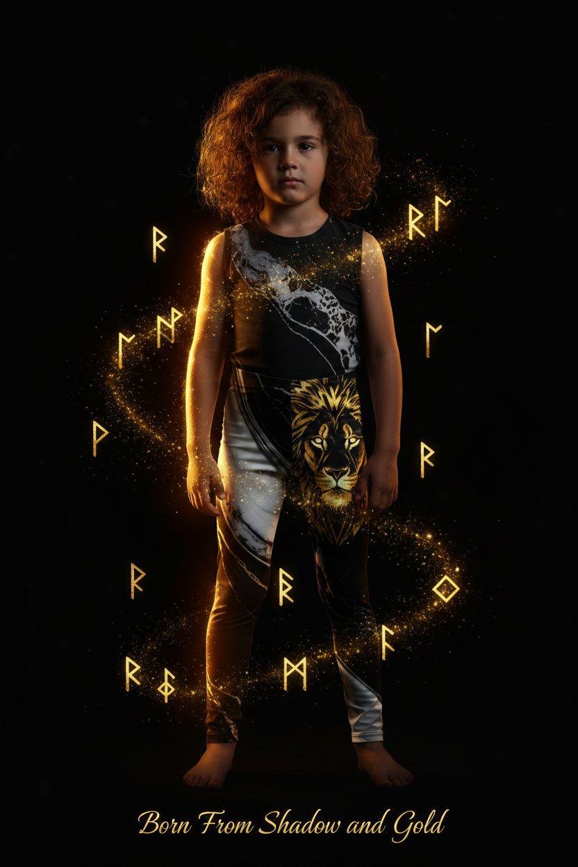 Premium Youth Leggings for Active Kids – V.I.M Obsidian Shadow and Gold Marble - Velvet Ink Market (V.I.M)