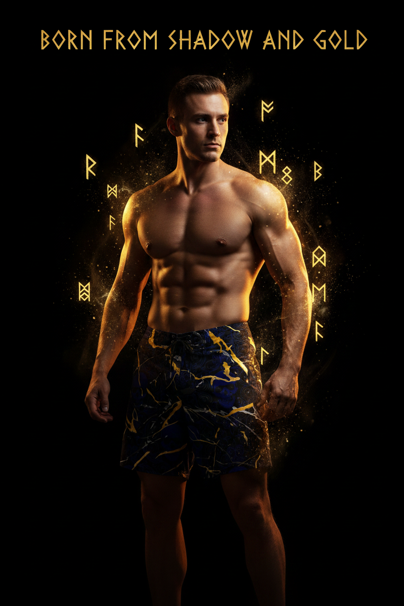 Elevate Your Beach Style with V.I.M Shadow and Gold Board Shorts - Velvet Ink Market (V.I.M)
