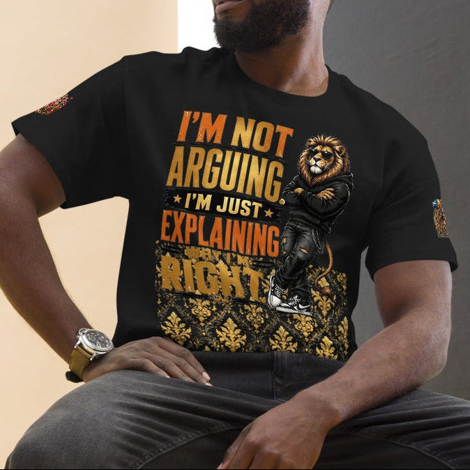 Velvet Ink Market Not Arguing Lion T-Shirt in black, front view featuring a lion graphic with Not Arguing lettering.