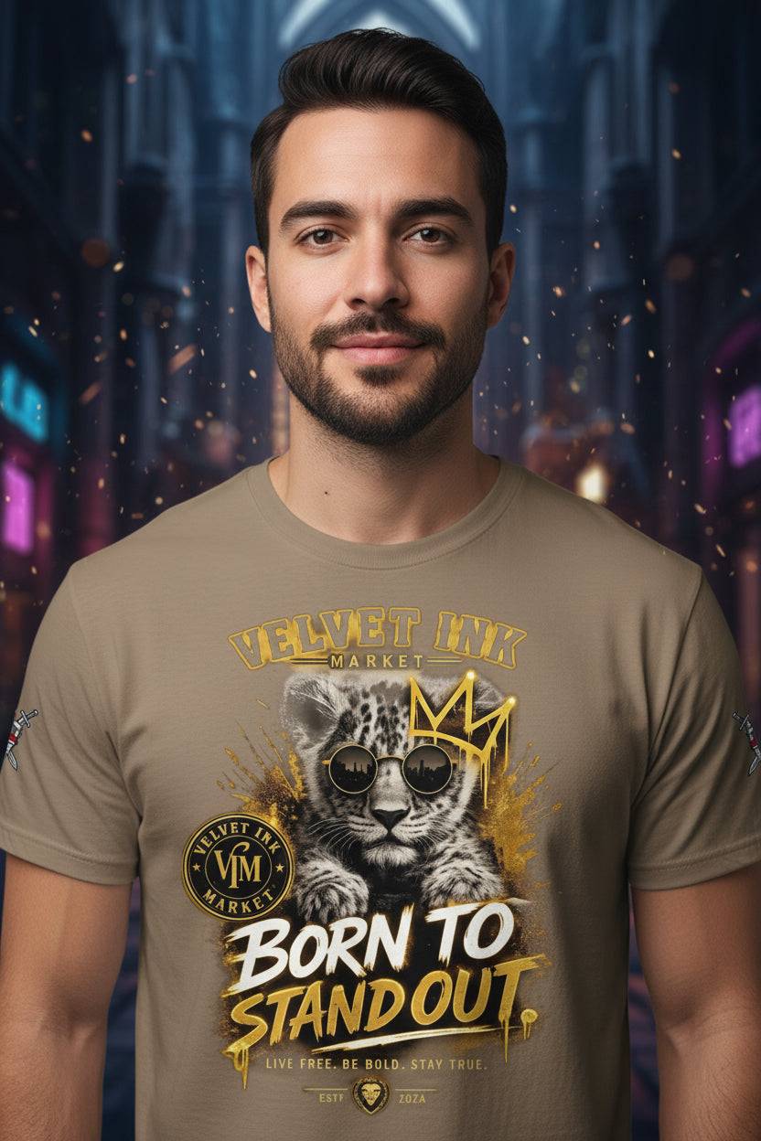 V.I.M Born To Stand Out lion cub graphic on 100% cotton unisex tee