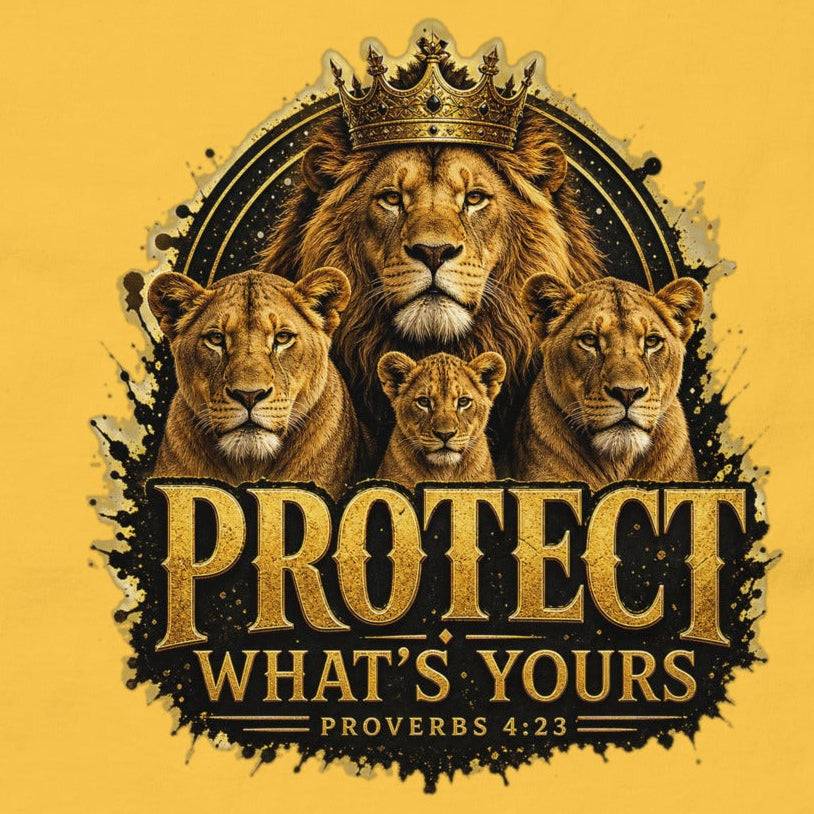 V.I.M 'Protect What's Yours' Lion Tee with bold lion graphic, unisex streetwear cotton shirt symbolizing strength and loyalty