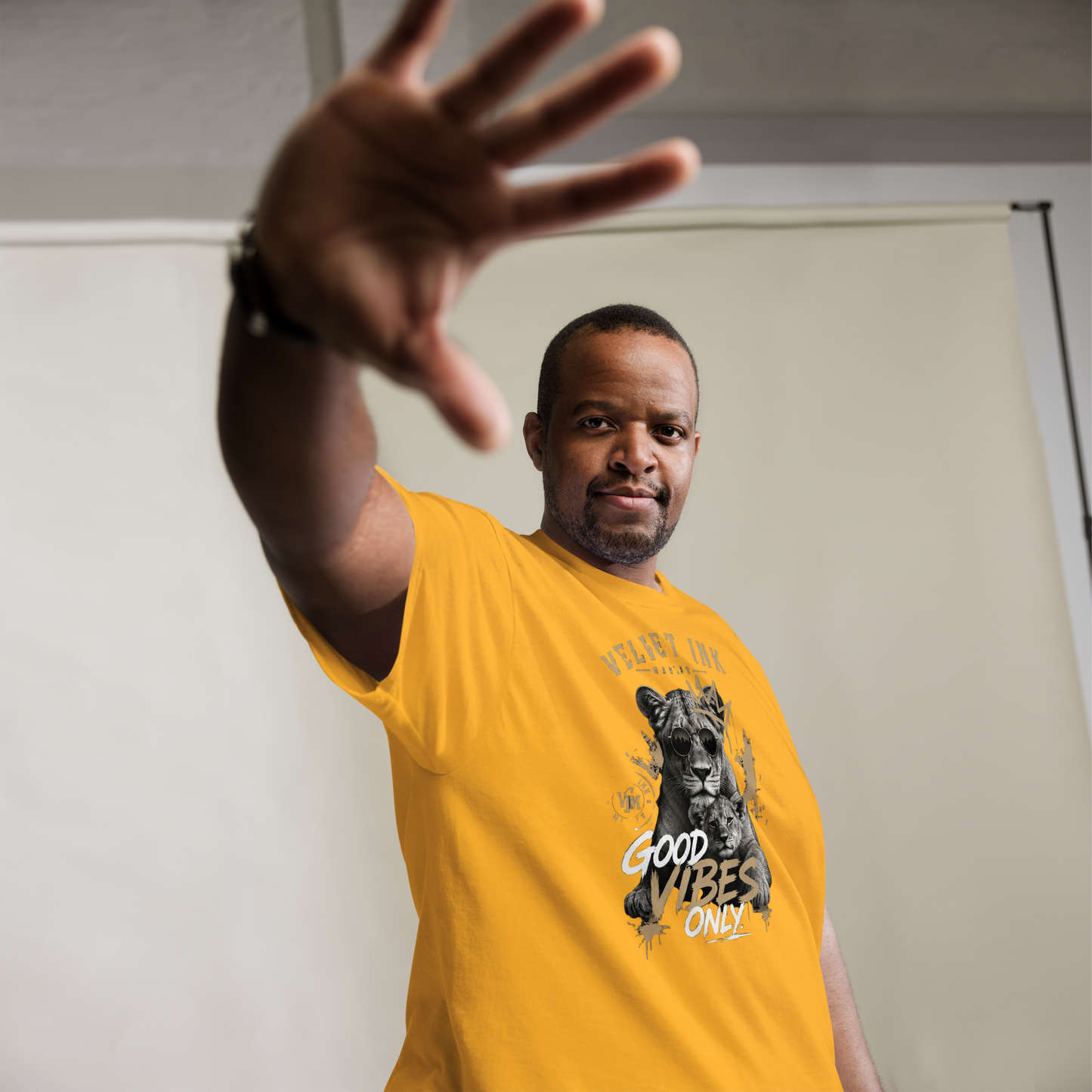 VIM Lion Family Tee featuring crowned lion and cub print in soft cotton with unisex relaxed fit
