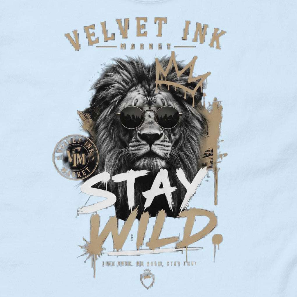 V.I.M 'Stay Wild' Lion Tee premium cotton streetwear shirt with bold lion graphic and relaxed unisex fit