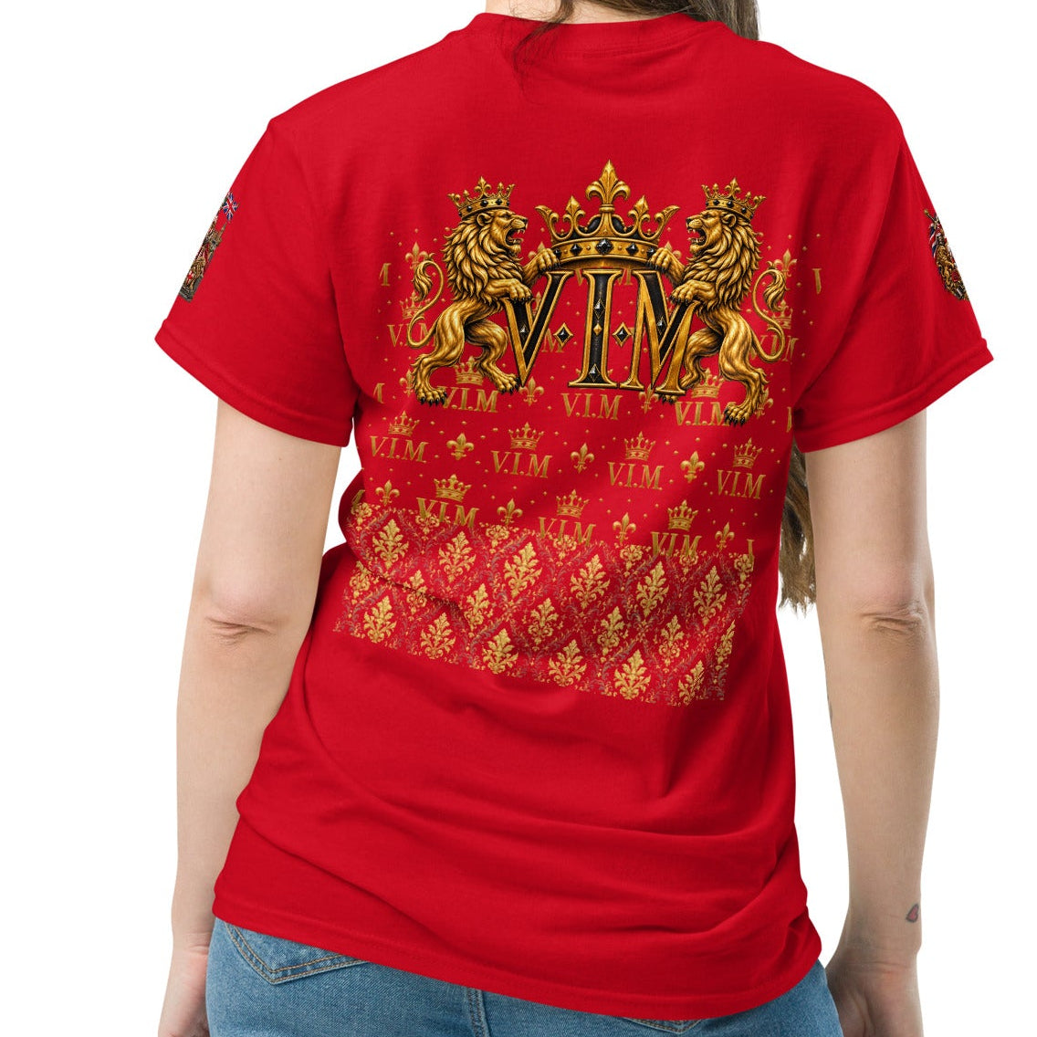 Velvet Ink Market Not Arguing Lion T-Shirt in red, back view.
