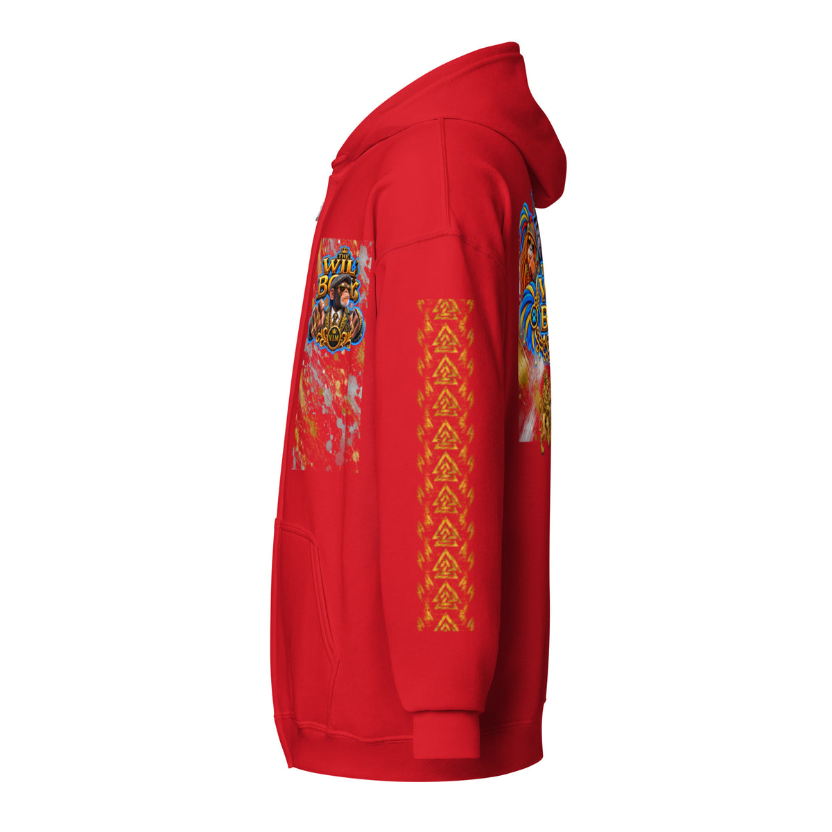 V.I.M Wild Boys Primate zip hoodie in Red, left side view