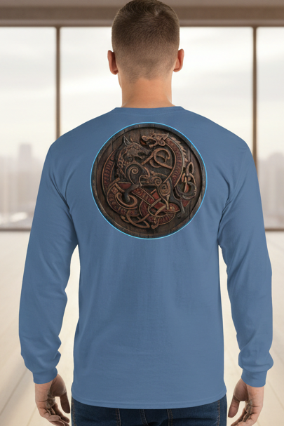 Men's Nordic Viking Tribal Shirt long sleeve in black with bold tribal graphic, soft breathable cotton