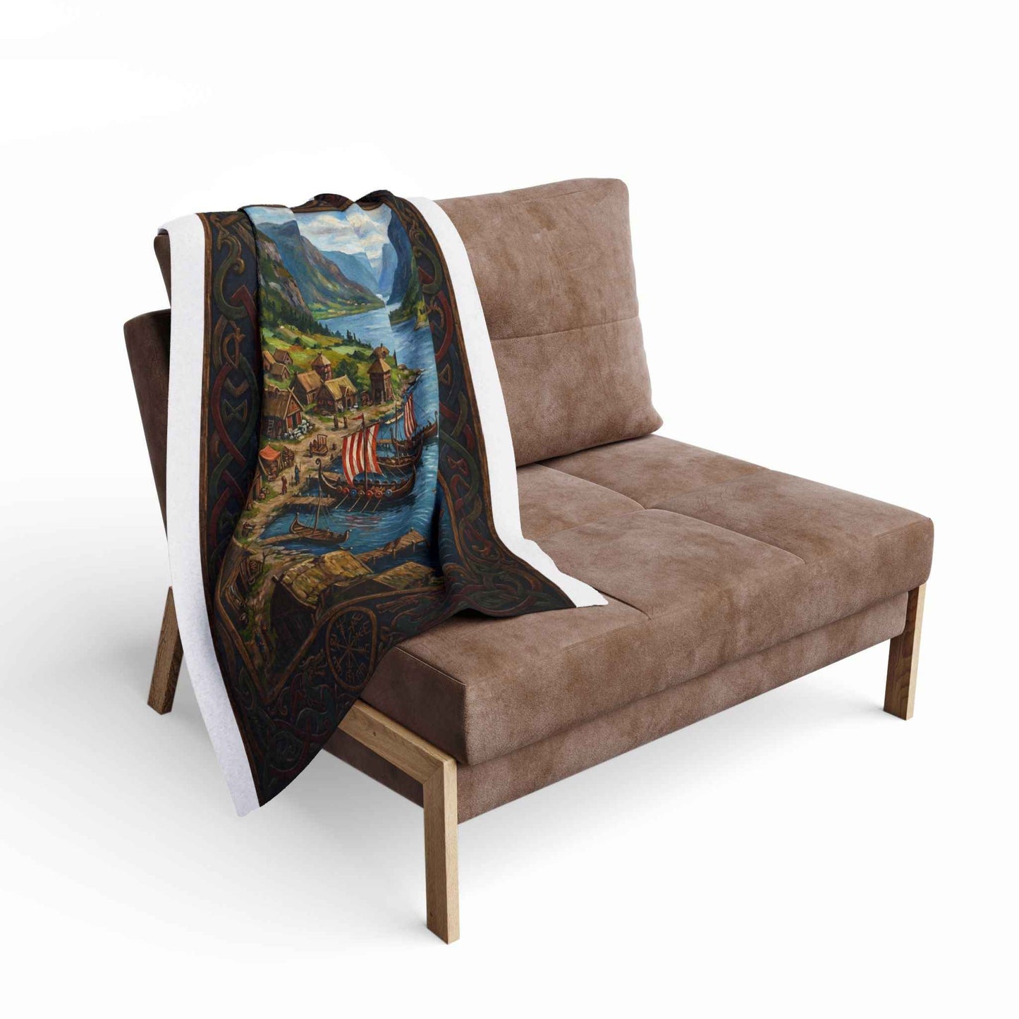 Viking Longship Village Scene Fleece Blanket - Velvet Ink Market (V.I.M)