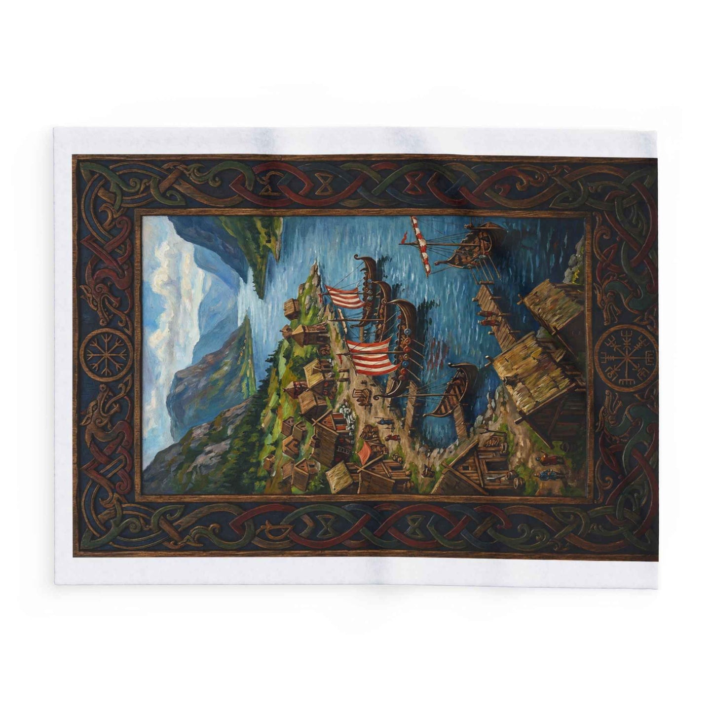 Viking Longship Village Scene Fleece Blanket - Velvet Ink Market (V.I.M)