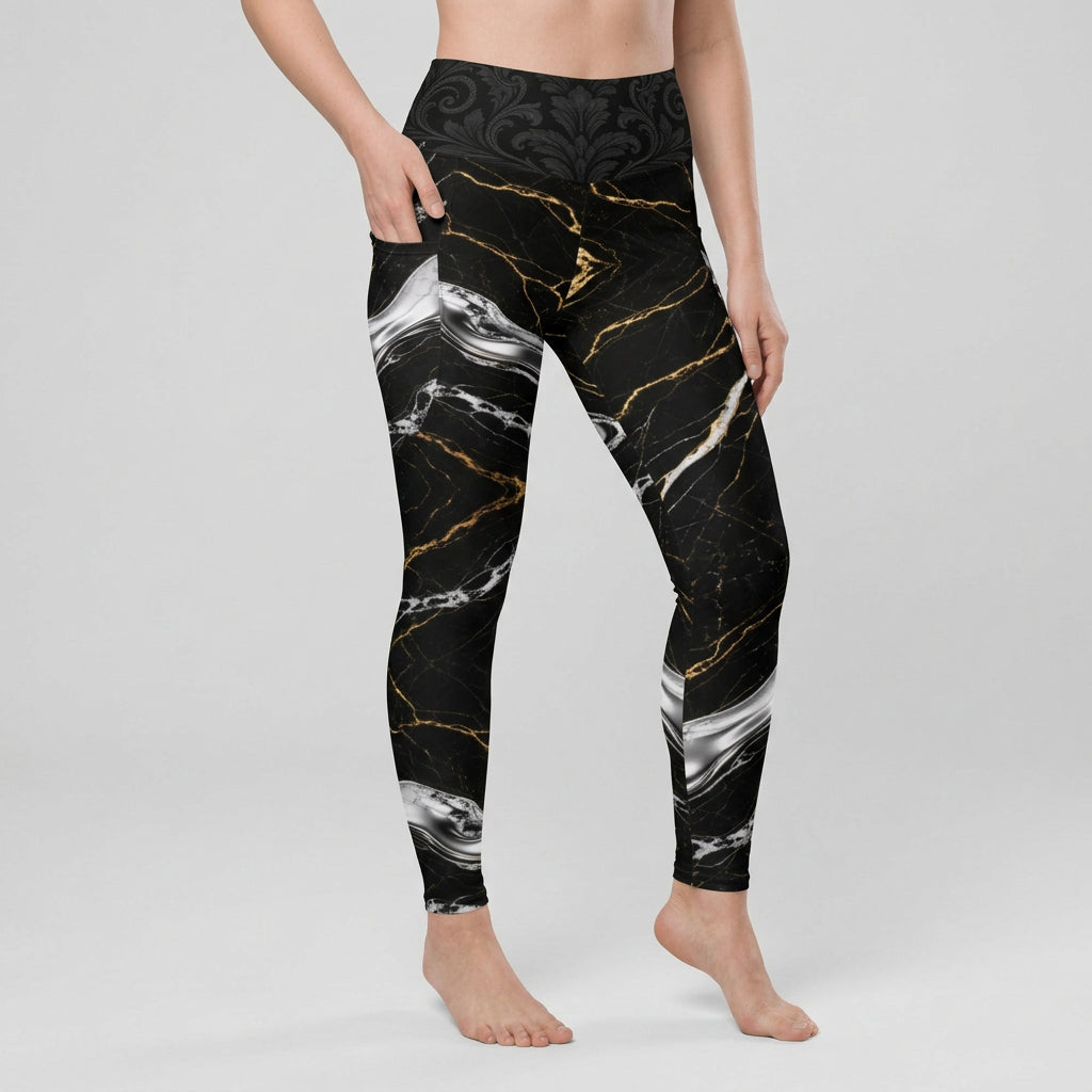 V.I.M Obsidian Marble Gold Pocket Leggings – product and print details
