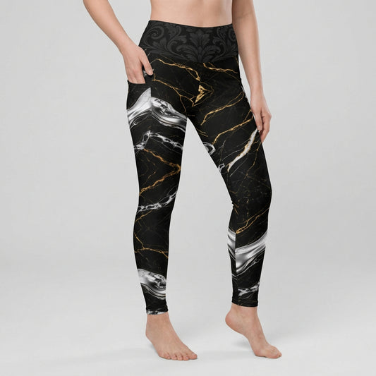 V.I.M Obsidian Marble Gold Pocket Leggings – product and print details