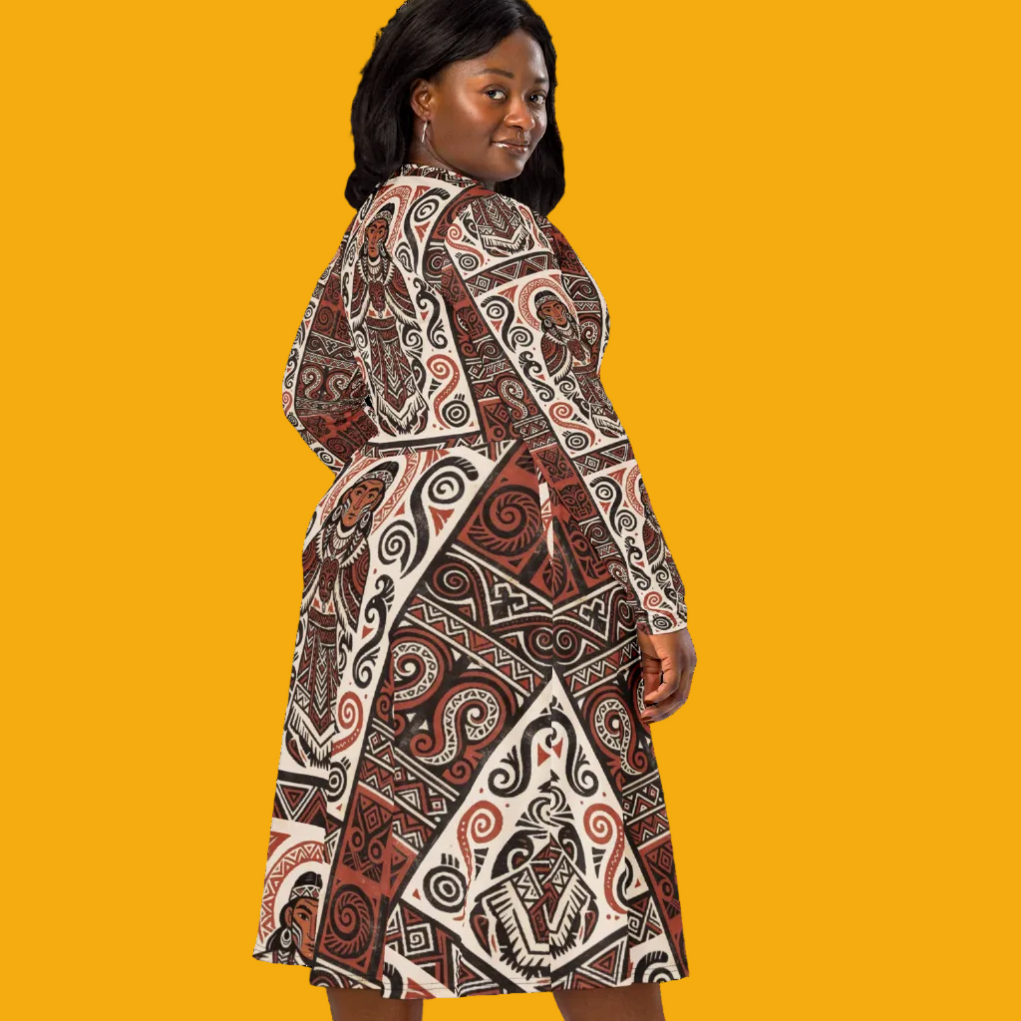 V.I.M Mauri Tribal All-Over Print Long Sleeve Midi Dress - Velvet Ink Market (V.I.M)