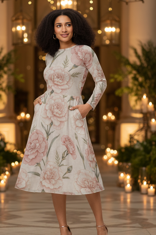 V.I.M Floral All-Over Print Long Sleeve Midi Dress - Velvet Ink Market (V.I.M)