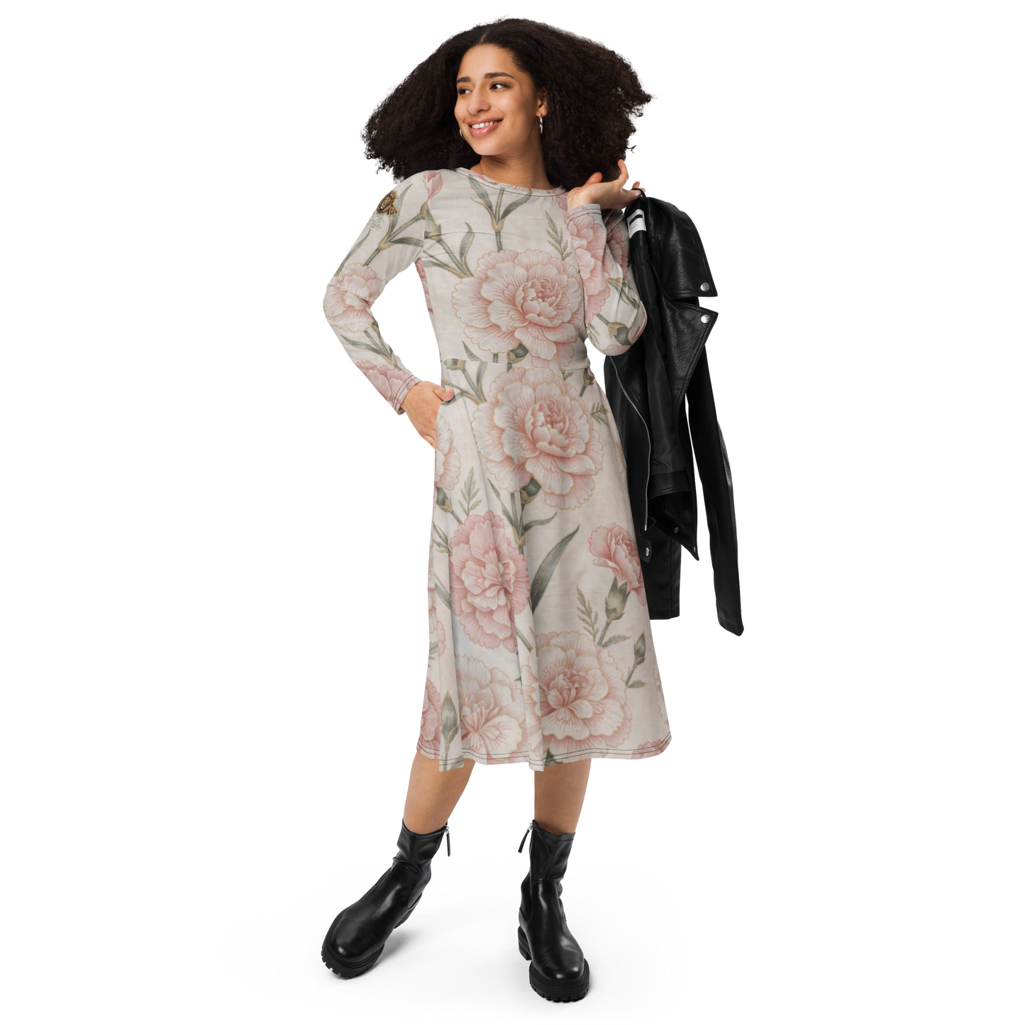 V.I.M Floral All-Over Print Long Sleeve Midi Dress - Velvet Ink Market (V.I.M)