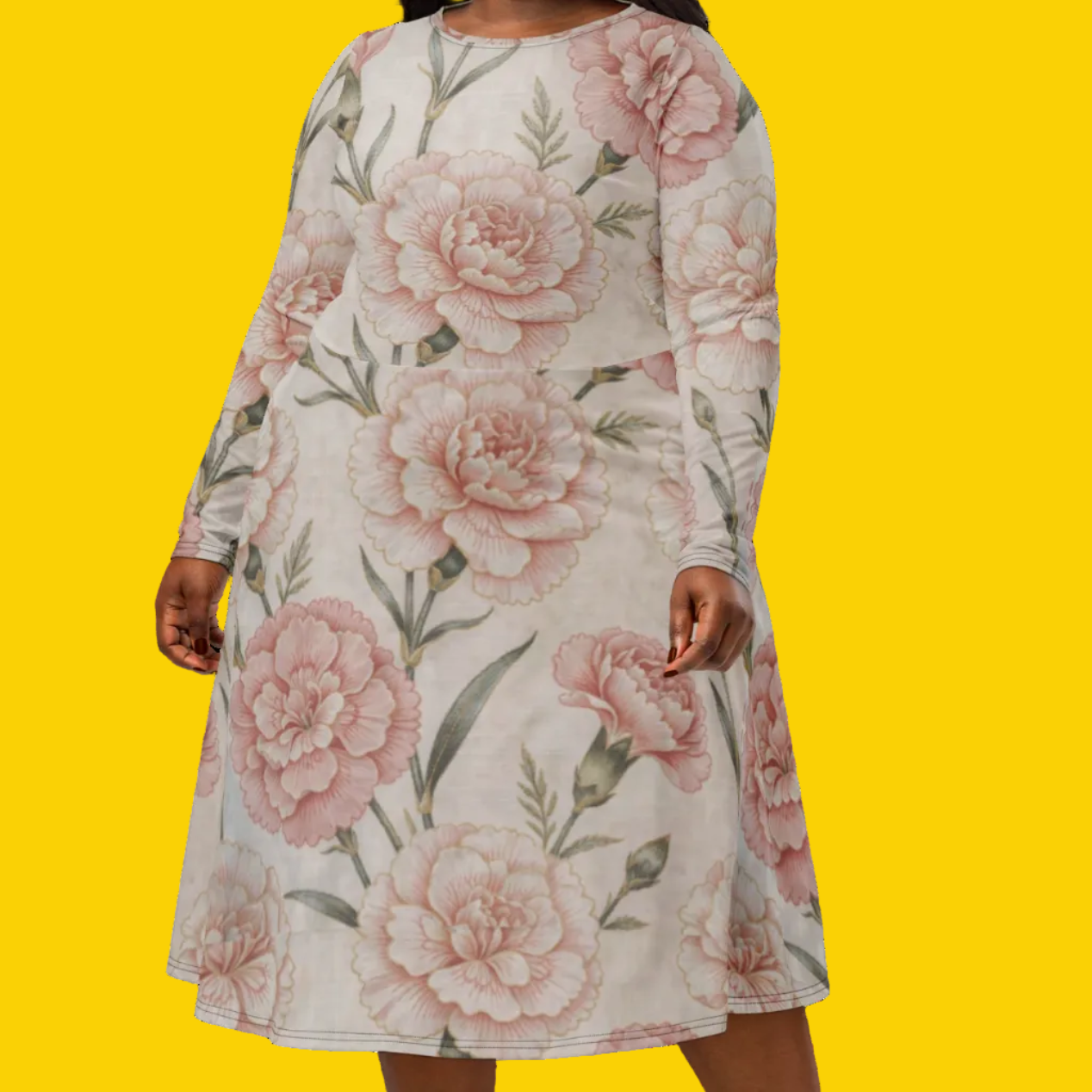 V.I.M Floral All-Over Print Long Sleeve Midi Dress - Velvet Ink Market (V.I.M)