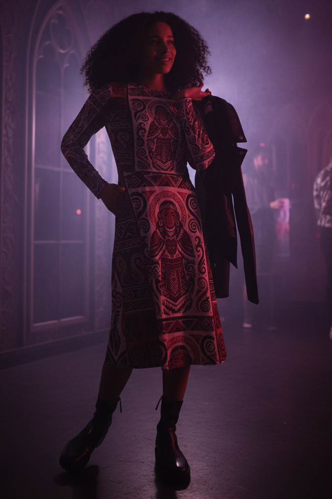 V.I.M Mauri Tribal All-Over Print Long Sleeve Midi Dress - Velvet Ink Market (V.I.M)