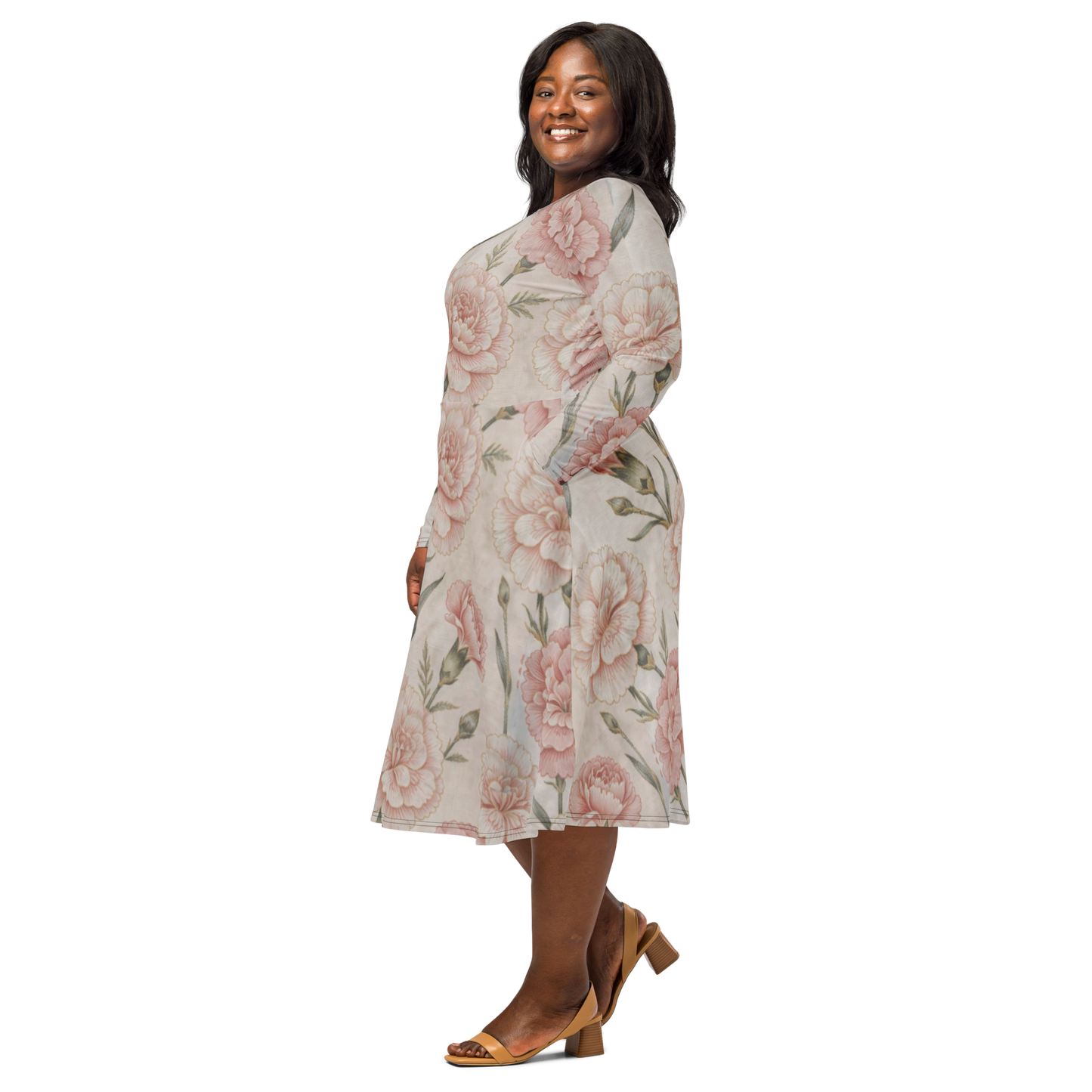 V.I.M Floral All-Over Print Long Sleeve Midi Dress - Velvet Ink Market (V.I.M)
