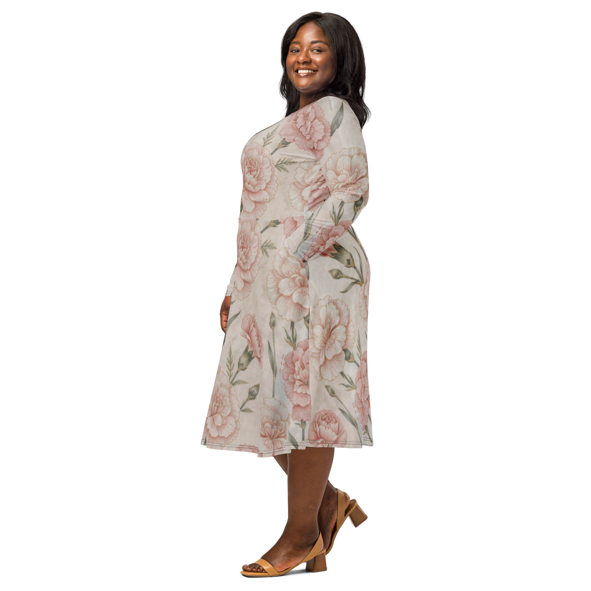 V.I.M Floral All-Over Print Long Sleeve Midi Dress - Velvet Ink Market (V.I.M)