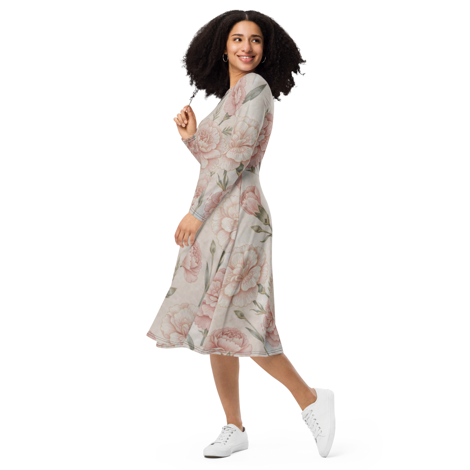 V.I.M Floral All-Over Print Long Sleeve Midi Dress - Velvet Ink Market (V.I.M)