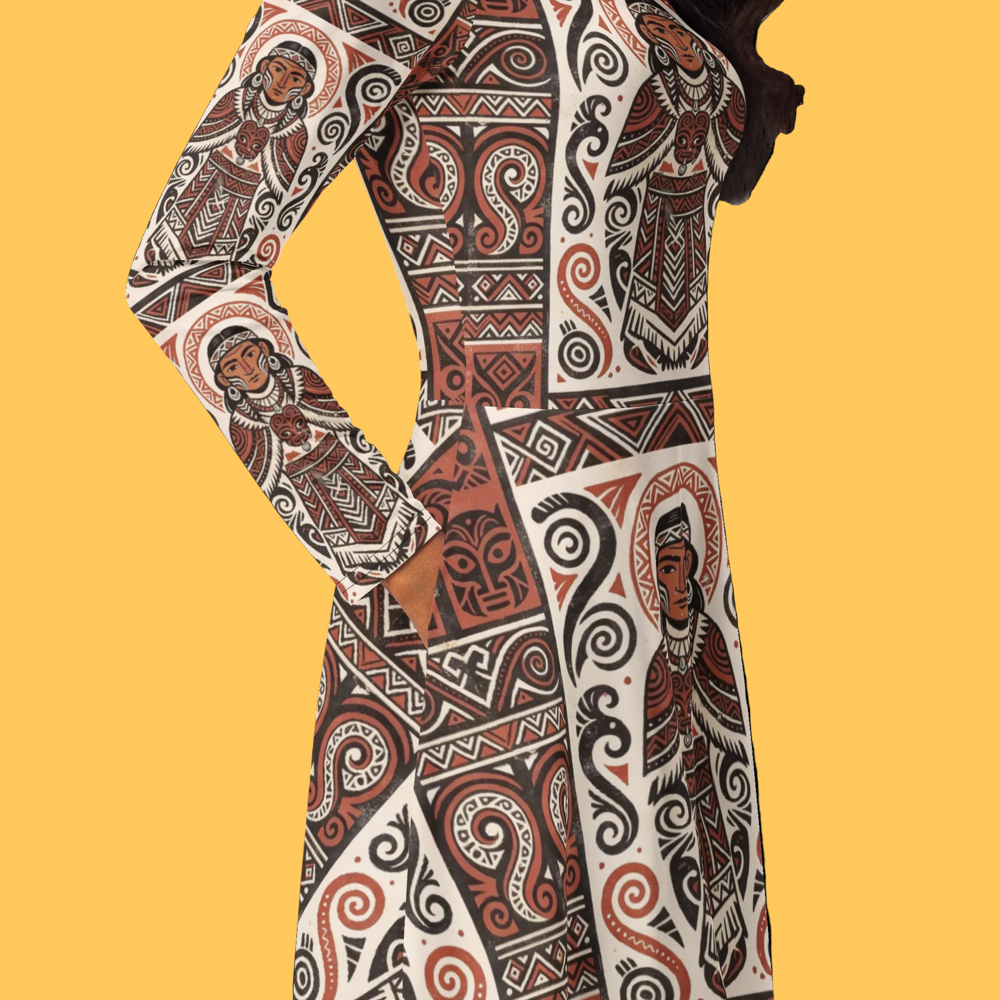 V.I.M Mauri Tribal All-Over Print Long Sleeve Midi Dress - Velvet Ink Market (V.I.M)