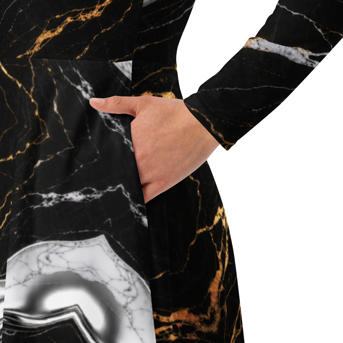 Obsidian Marble Long Sleeve Midi Dress