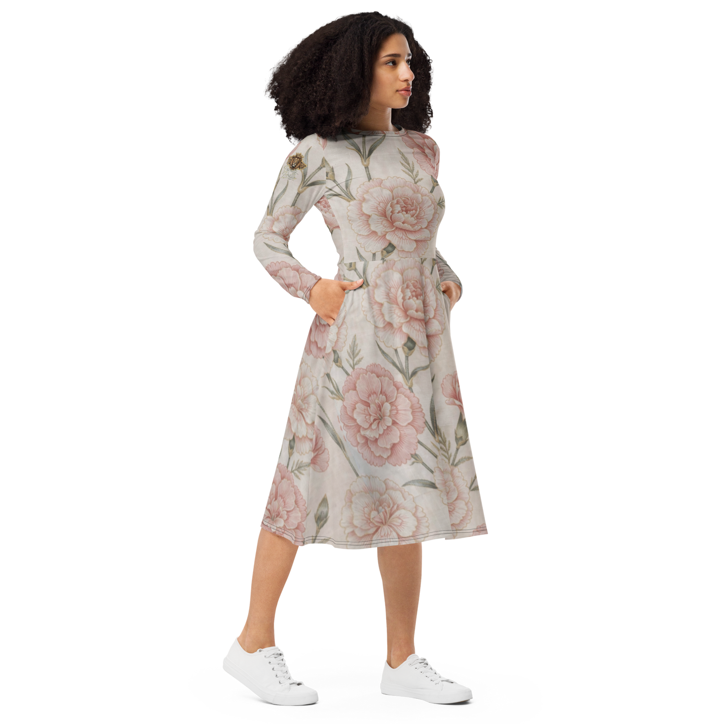 V.I.M Floral All-Over Print Long Sleeve Midi Dress - Velvet Ink Market (V.I.M)