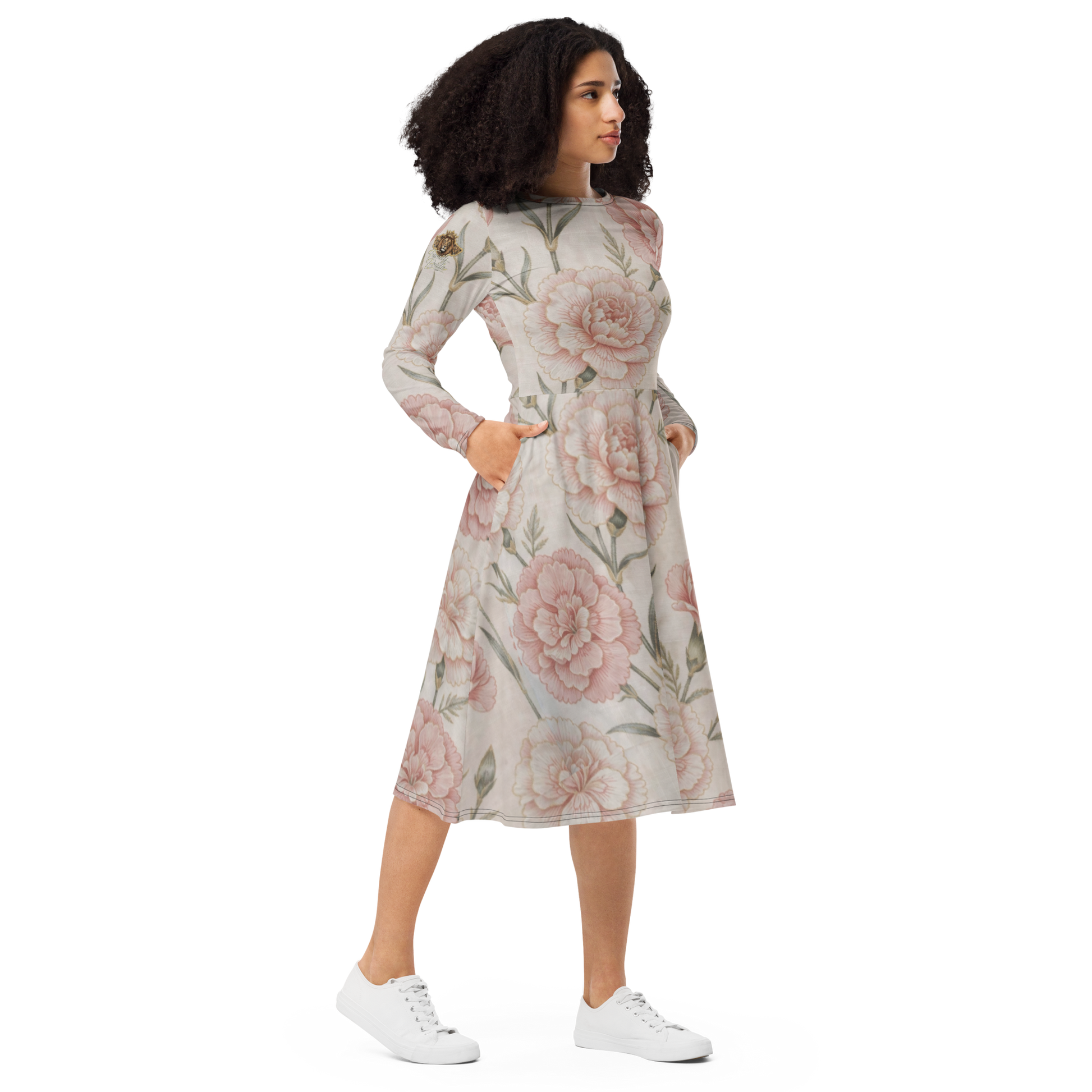 V.I.M Floral All-Over Print Long Sleeve Midi Dress - Velvet Ink Market (V.I.M)