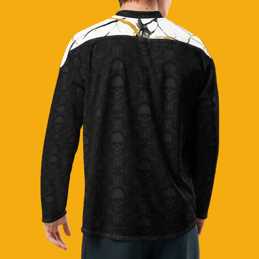 Tribal Skull Black Marble Yoke Hockey Jersey - Velvet Ink Market (V.I.M)