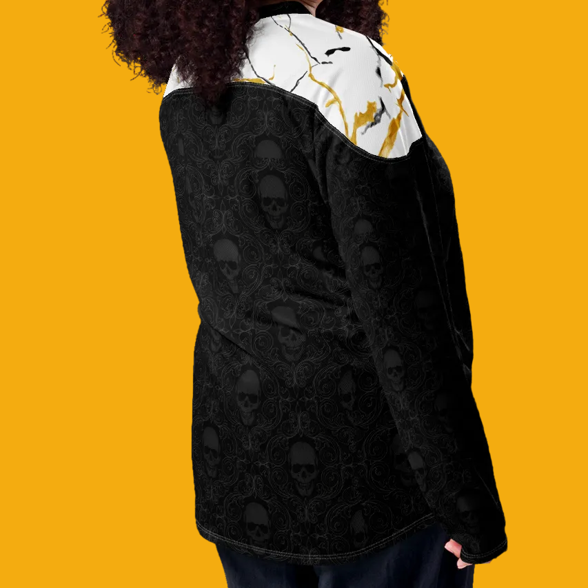 Tribal Skull Black Marble Yoke Hockey Jersey - Velvet Ink Market (V.I.M)