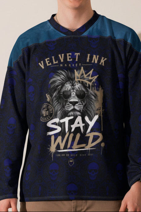Tribal Skull Midnight Blue Hockey Jersey - Velvet Ink Market (V.I.M)