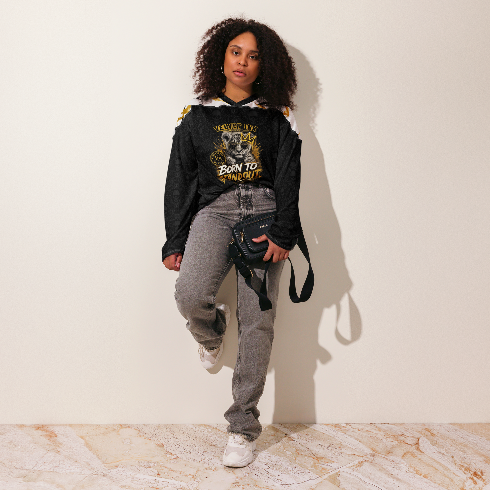 Tribal Skull Black Marble Yoke Hockey Jersey - Velvet Ink Market (V.I.M)