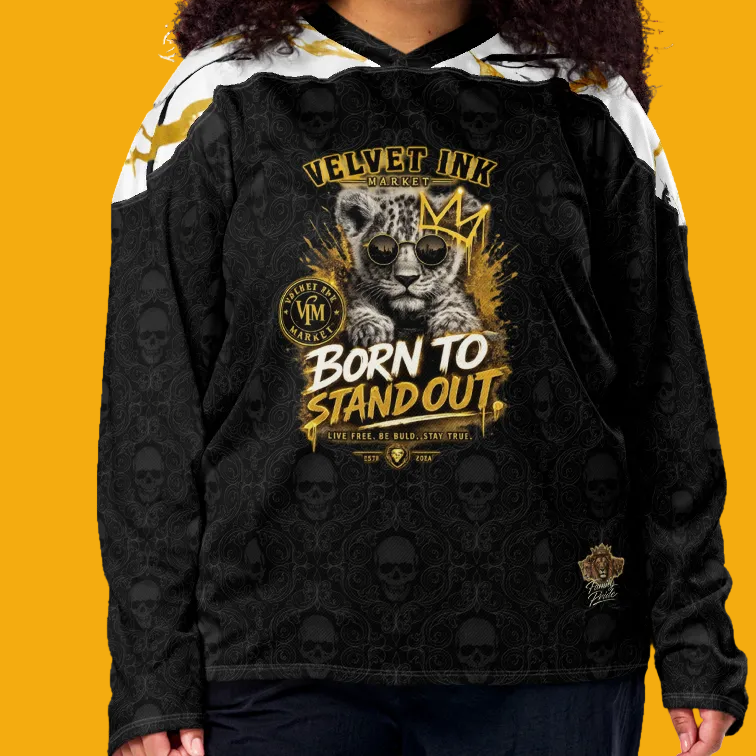 Tribal Skull Black Marble Yoke Hockey Jersey - Velvet Ink Market (V.I.M)