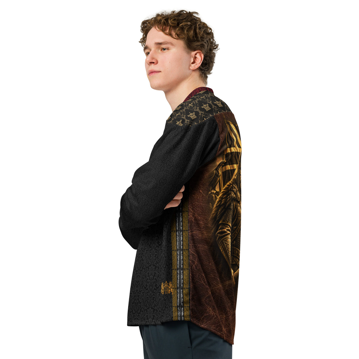 V.I.M Norse Wolf black-and-gold hockey jersey left side view