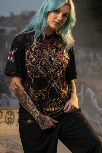 V.I.M Gothic Tribal Ornate Skull Sports Jersey - Velvet Ink Market (V.I.M)