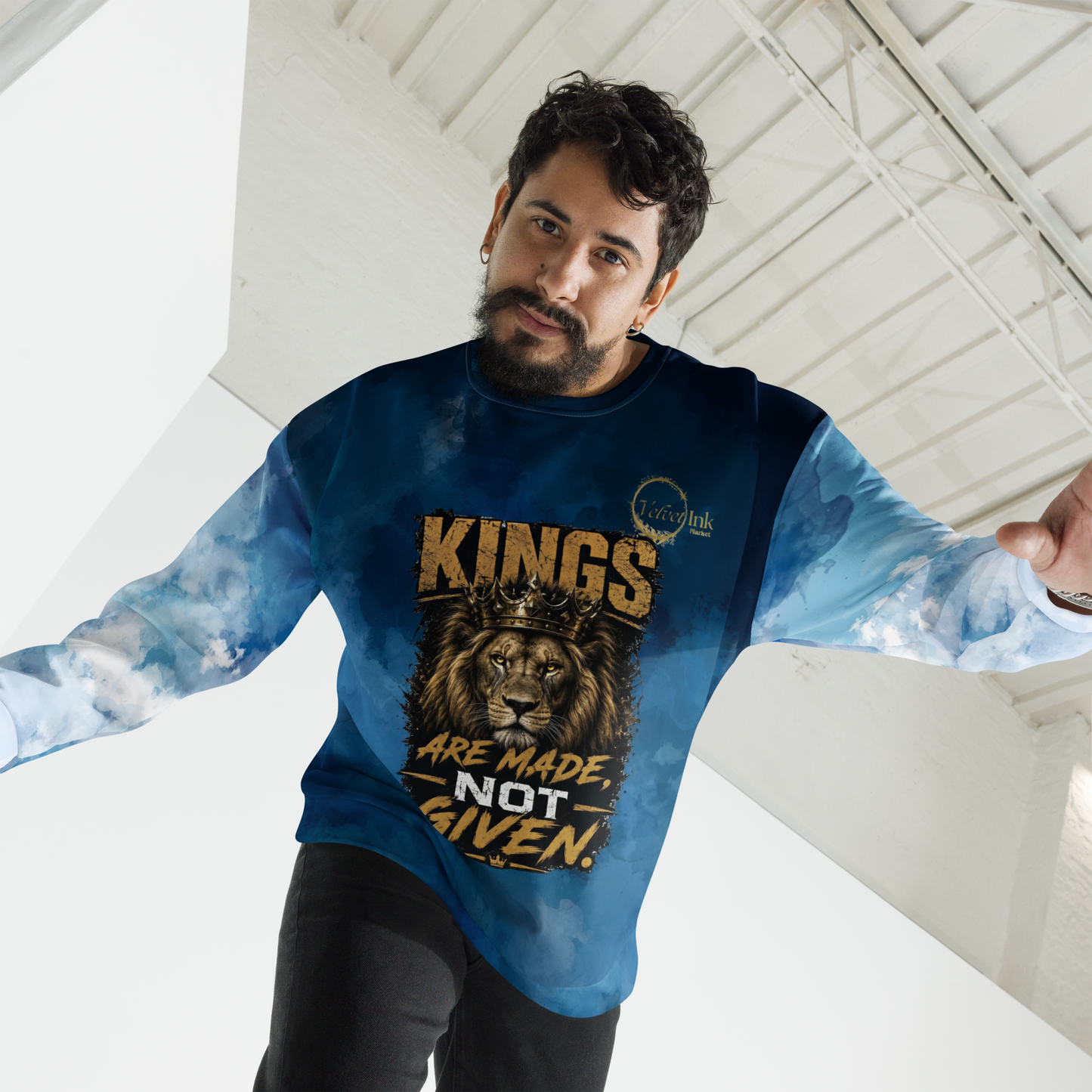 Azure Blue Sigel All-Over Unisex Fleece Crewneck - Velvet Ink Market (V.I.M)