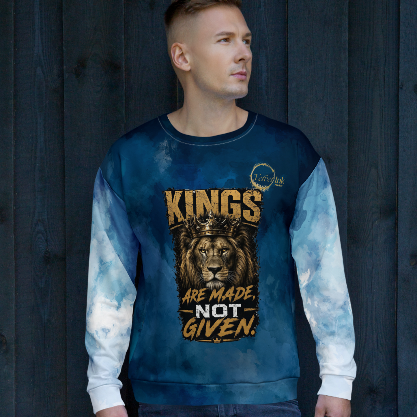 Azure Blue Sigel All-Over Unisex Fleece Crewneck - Velvet Ink Market (V.I.M)