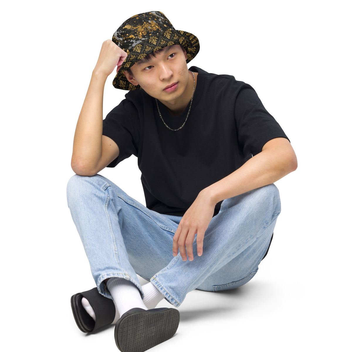Family Pride Black & Gold Reversible Bucket Hat — front view