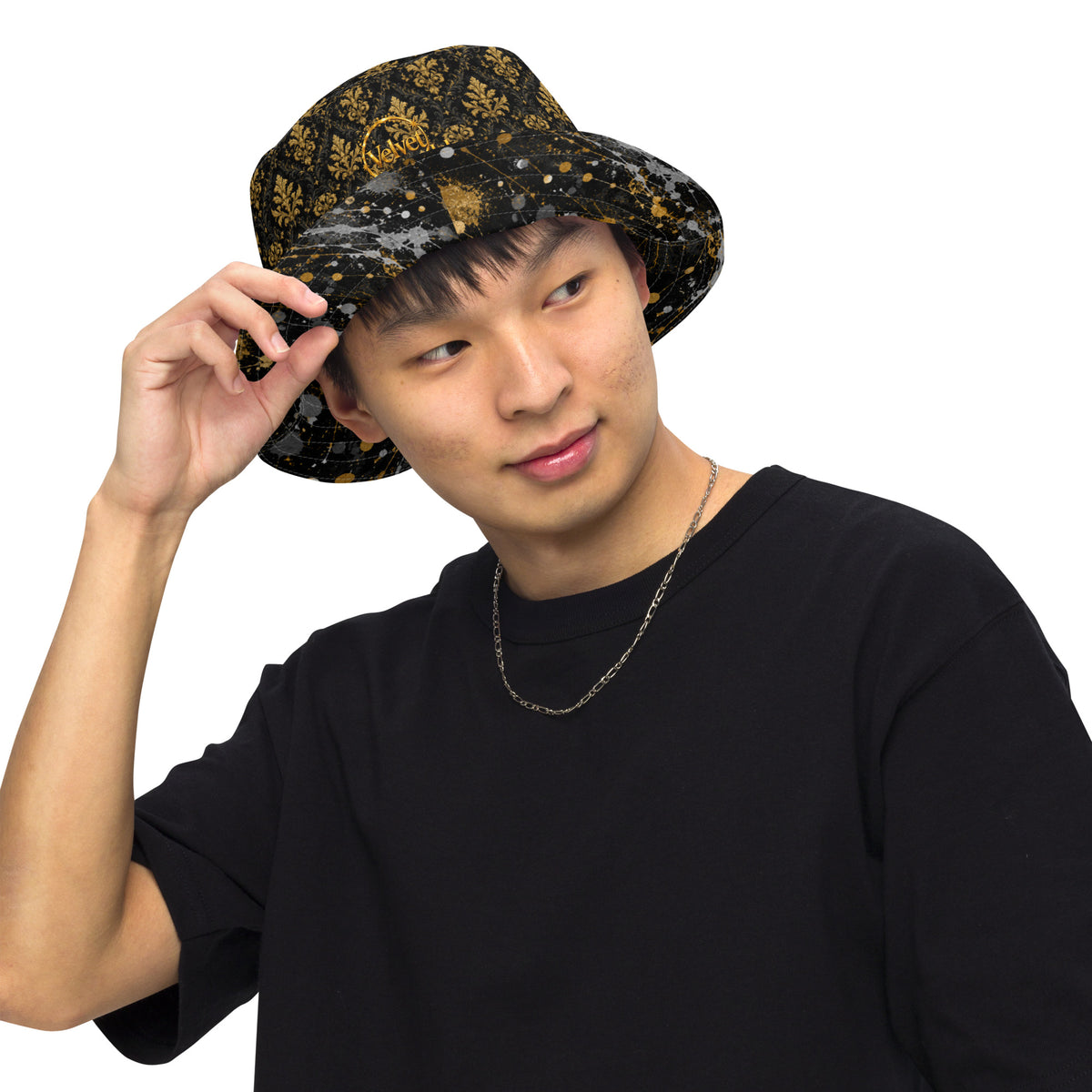 Family Pride Black & Gold Reversible Bucket Hat — front view