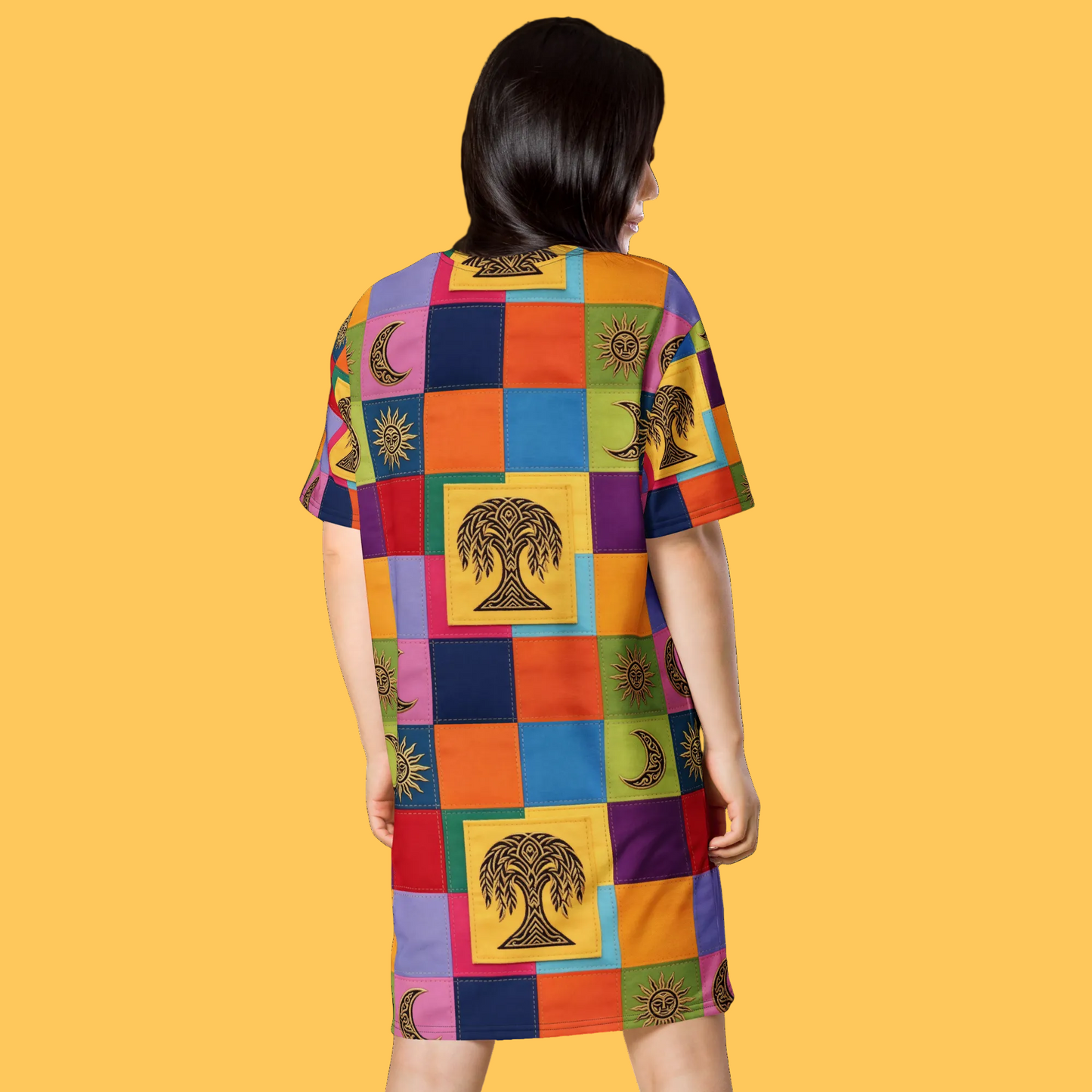 V.I.M Nordic Patchwork Tree of Life Tribal All Over Print T-shirt dress - Velvet Ink Market (V.I.M)