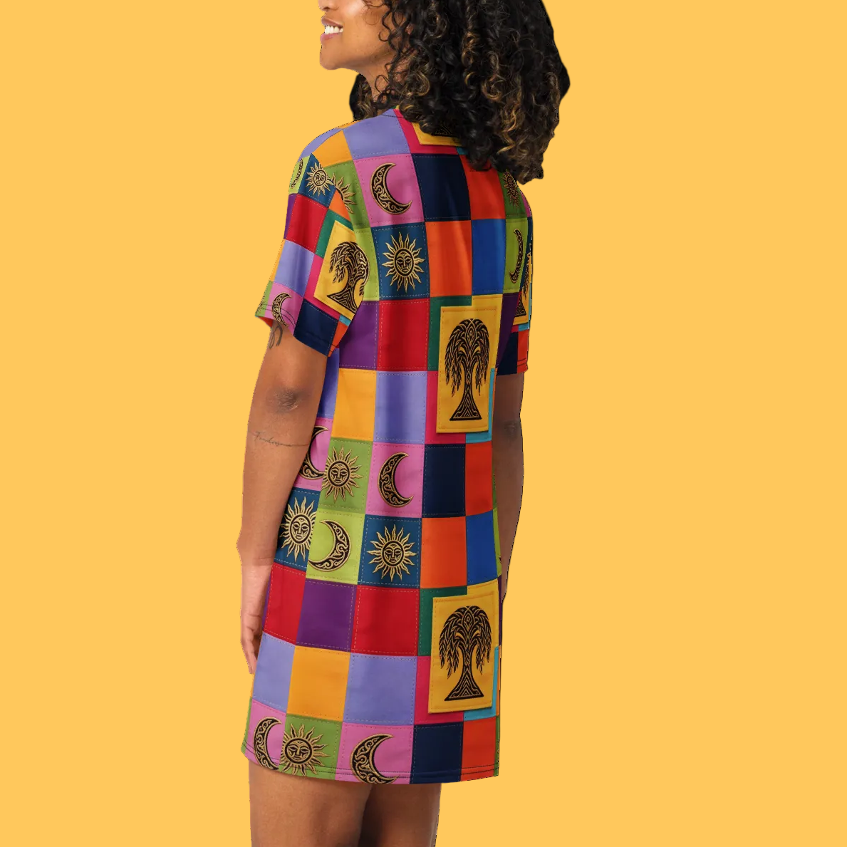V.I.M Nordic Patchwork Tree of Life Tribal All Over Print T-shirt dress - Velvet Ink Market (V.I.M)