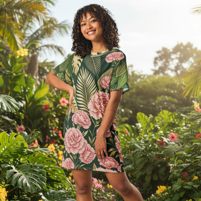 V.I.M Floral Large Bold T-shirt dress - Velvet Ink Market (V.I.M)