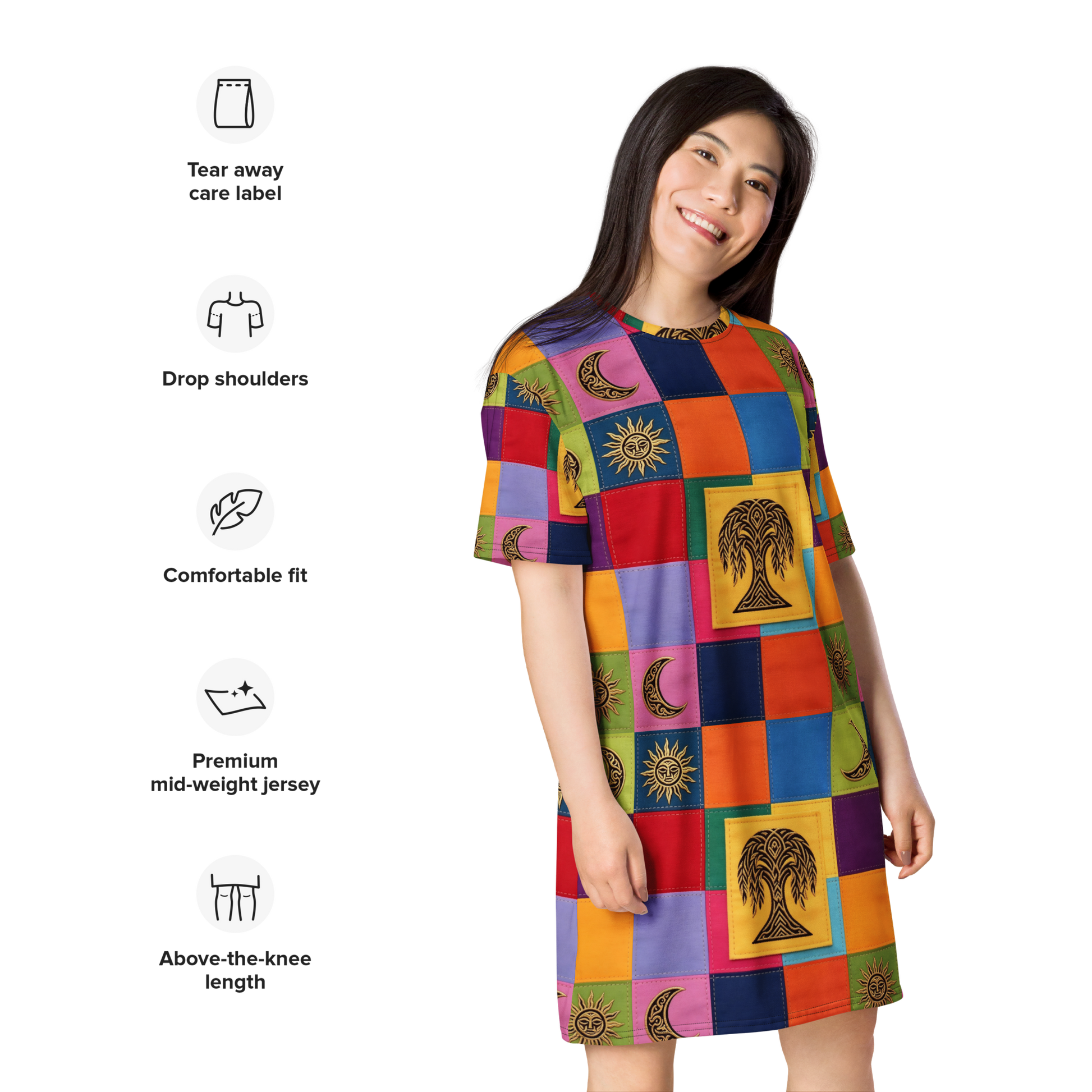 V.I.M Nordic Patchwork Tree of Life Tribal All Over Print T-shirt dress - Velvet Ink Market (V.I.M)